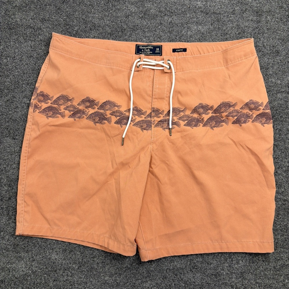 Abercrombie & Fitch Men's Swim Trunks Size 38 Orange Peach Fish Board Shorts